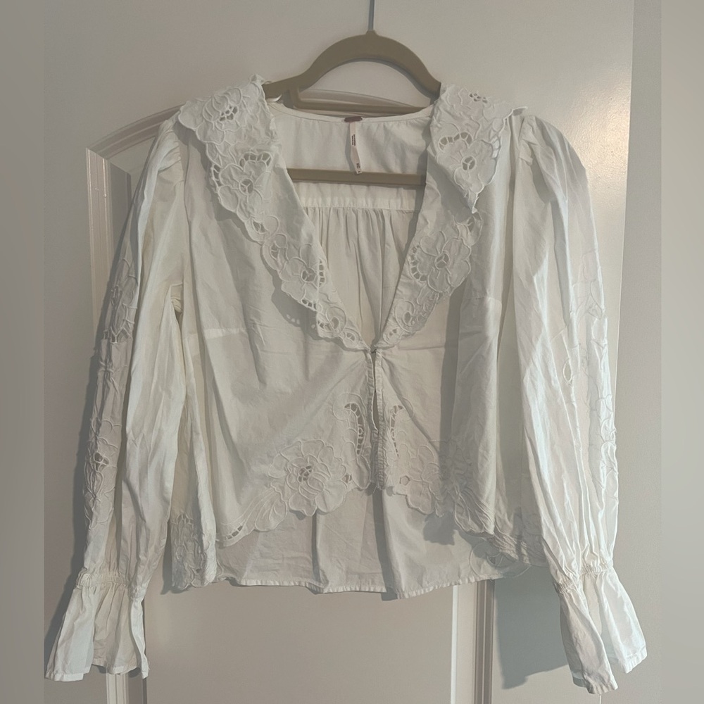 Free People White Eyelet Lace Peasant Blouse